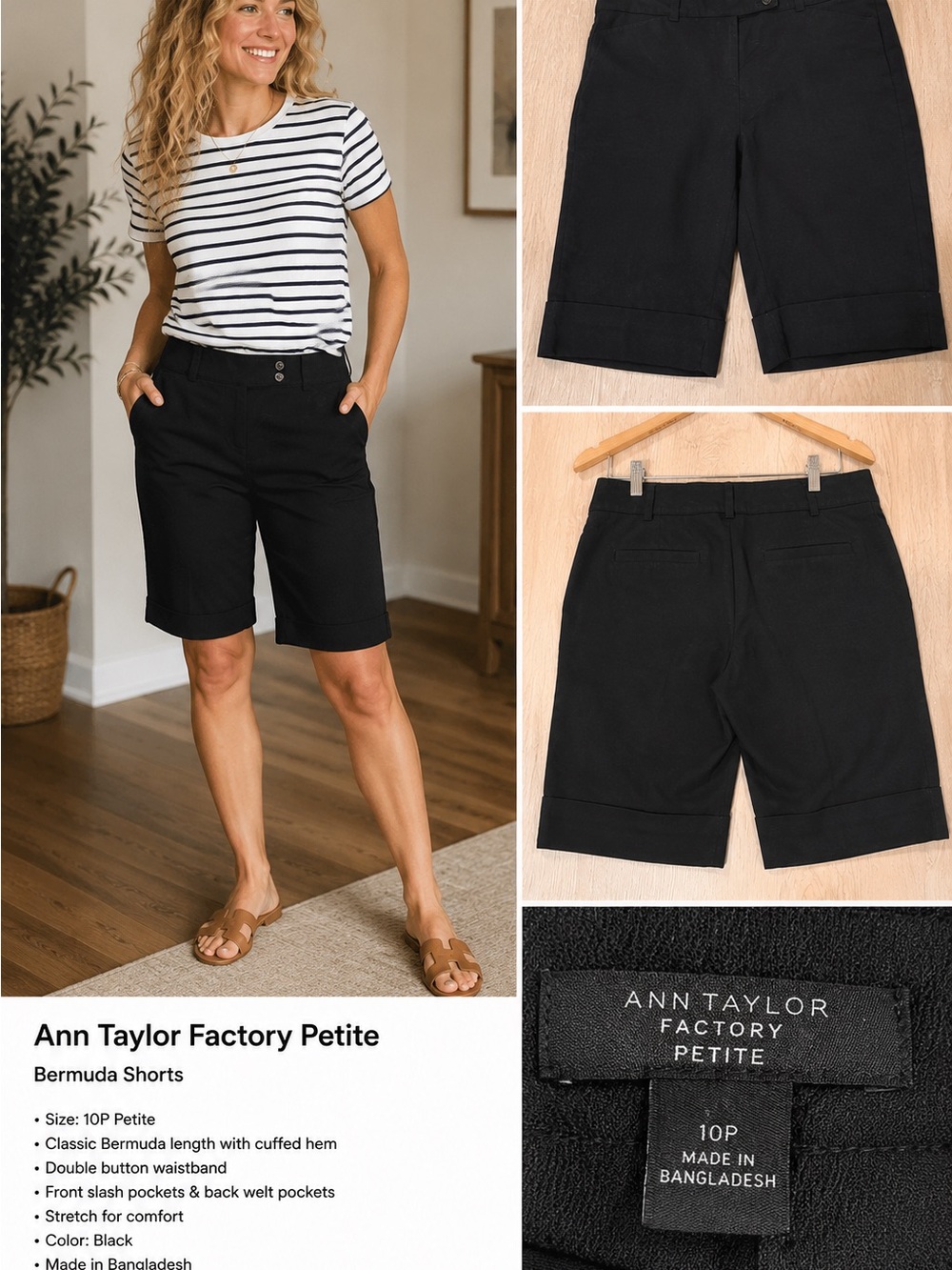 Ann Taylor Black Cuffed Bermuda Shorts